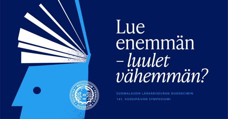 Sinisellä taustalla vaaleansininen pää, jonka päälaelta aukeaa kirjan sivuja. Lisäksi tapahtuman otsikko ja Duodecimin sinetti.