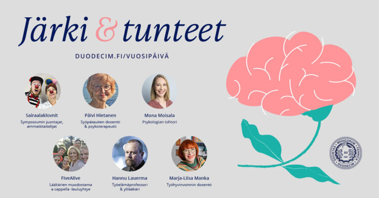 Duodecimin vuosipäivän symposiumin kuvitusta sekä esiintyjien kuvat.