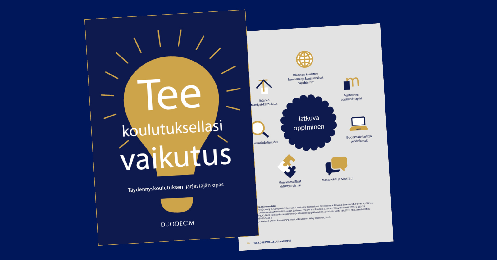 Tee koulutuksellasi vaikutus -oppaan kansilehti sekä sisäsivu.